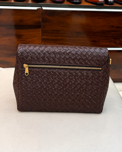 Dark Brown Hand-woven Leather Cross Body Bag
