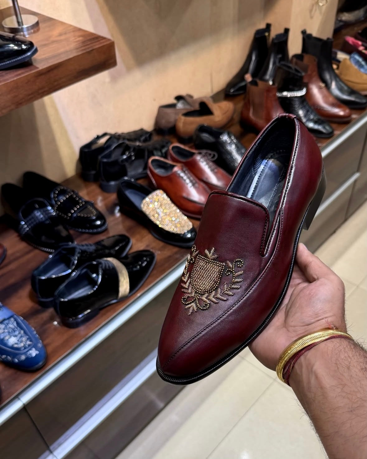 Burgundy Hand-embroidered Loafers