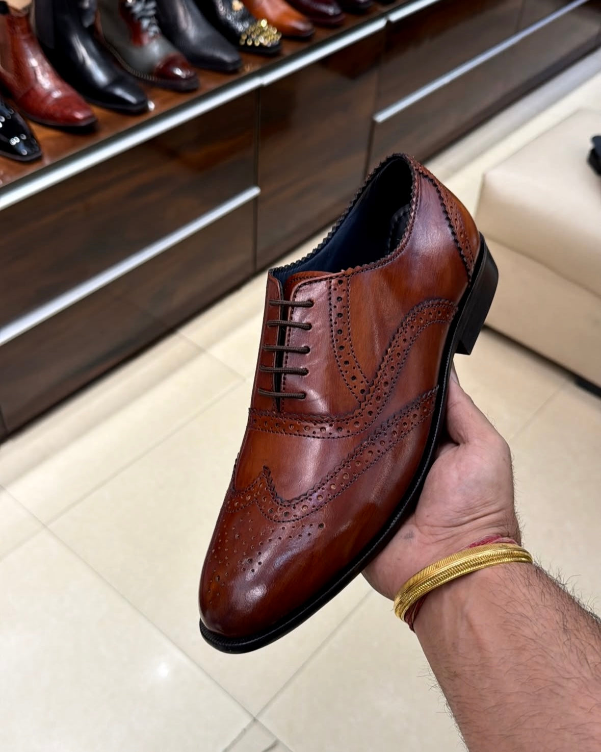 Cognac Brown Patina Wingtip Oxford Brogues