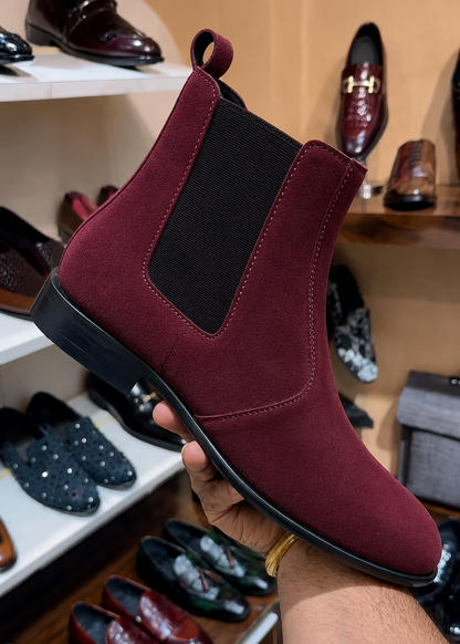 Burgundy Suede Chelsea Boots