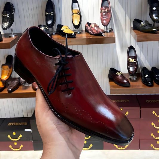 Ox-blood Patina Side Lace-up Oxfords