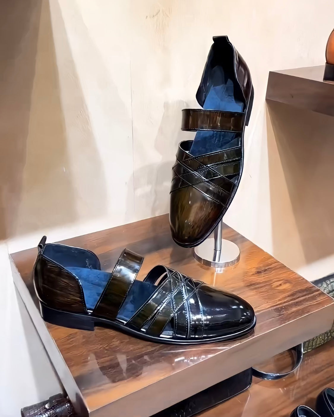 Dark Brown Wood Finish Sandals