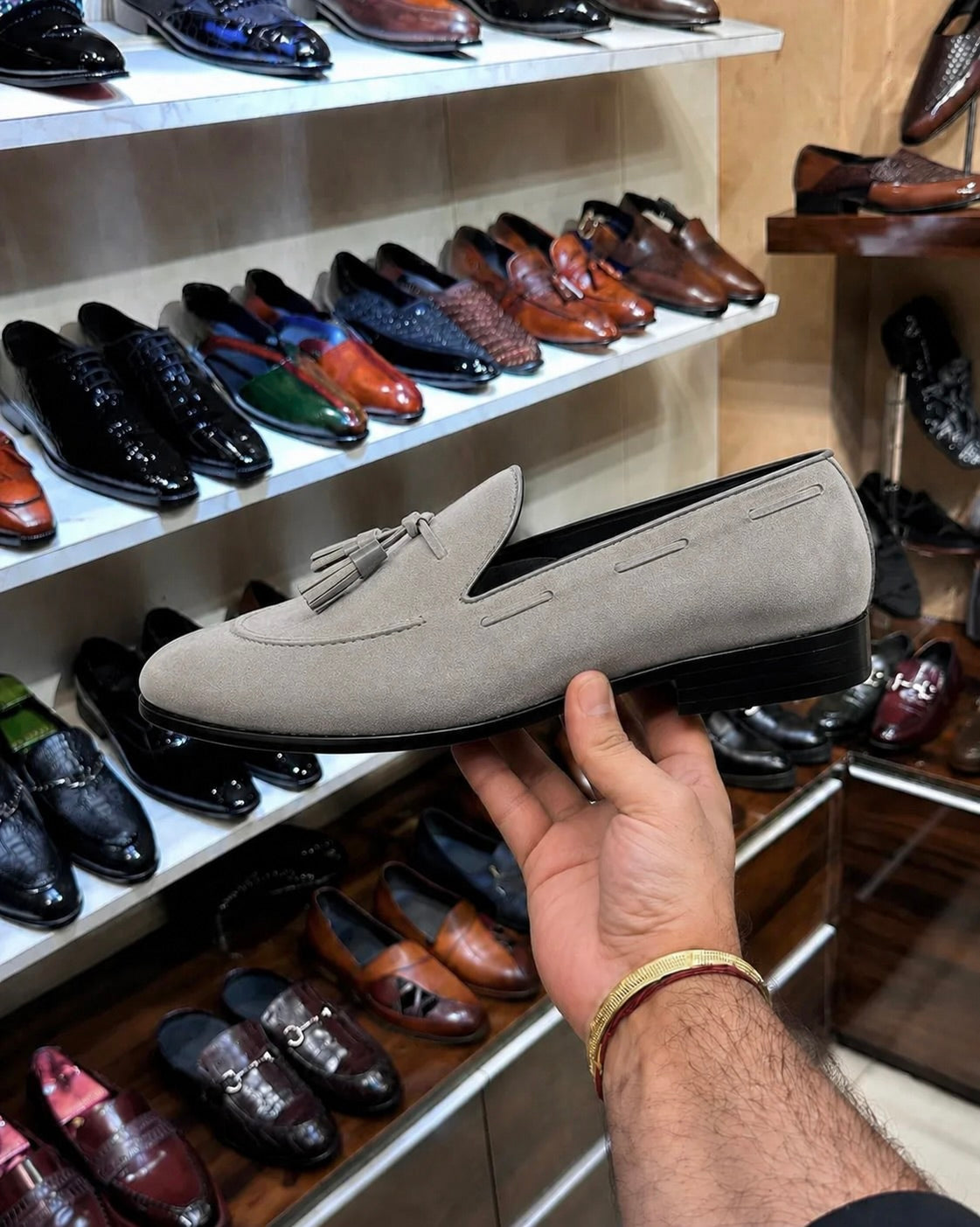 Grey Suede Tassel Loafers