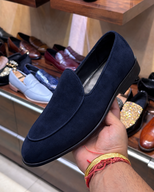 Navy Blue Suede Belgian Loafers