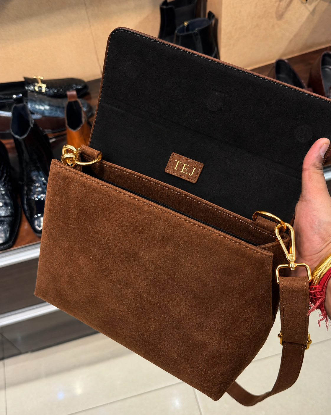 Tobacco Suede Cross Body Bag
