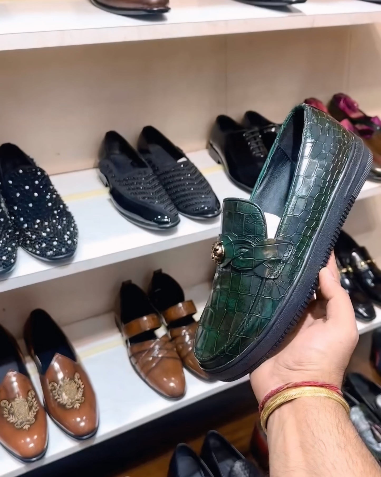 Dark Green Crocodile Scaled Sneakers
