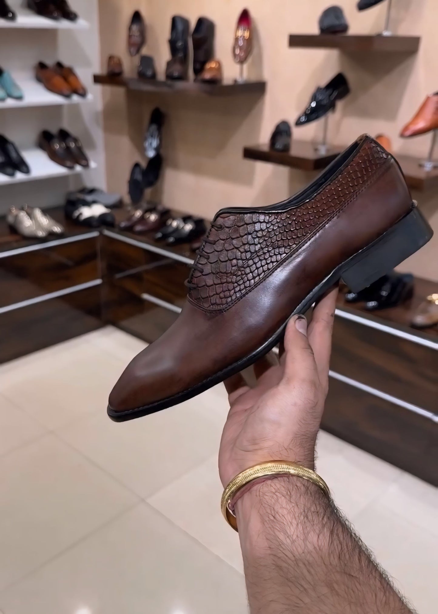 Chocolate Brown Patina Lace-up Oxfords