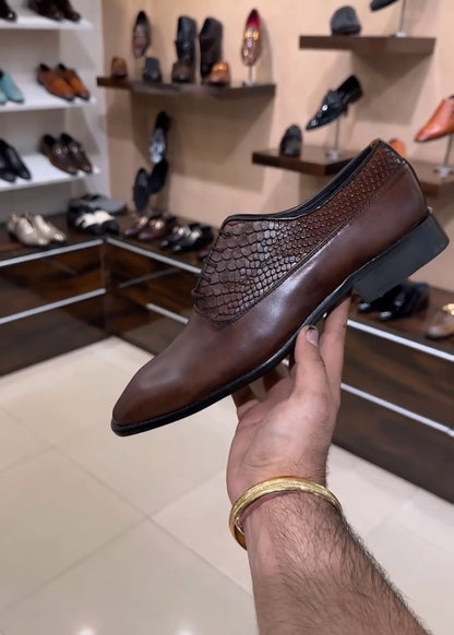 Chocolate Brown Patina Lace-up Oxfords
