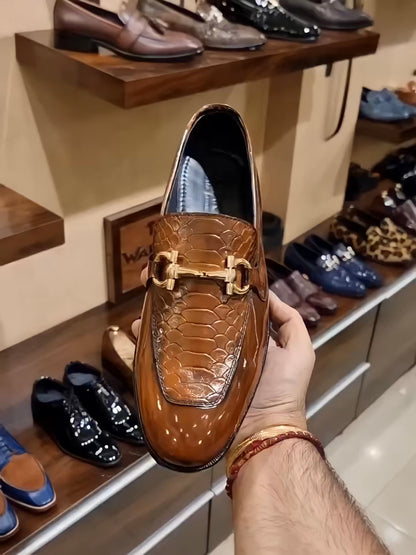 Tan Cobra Scaled Spectator Moccasins