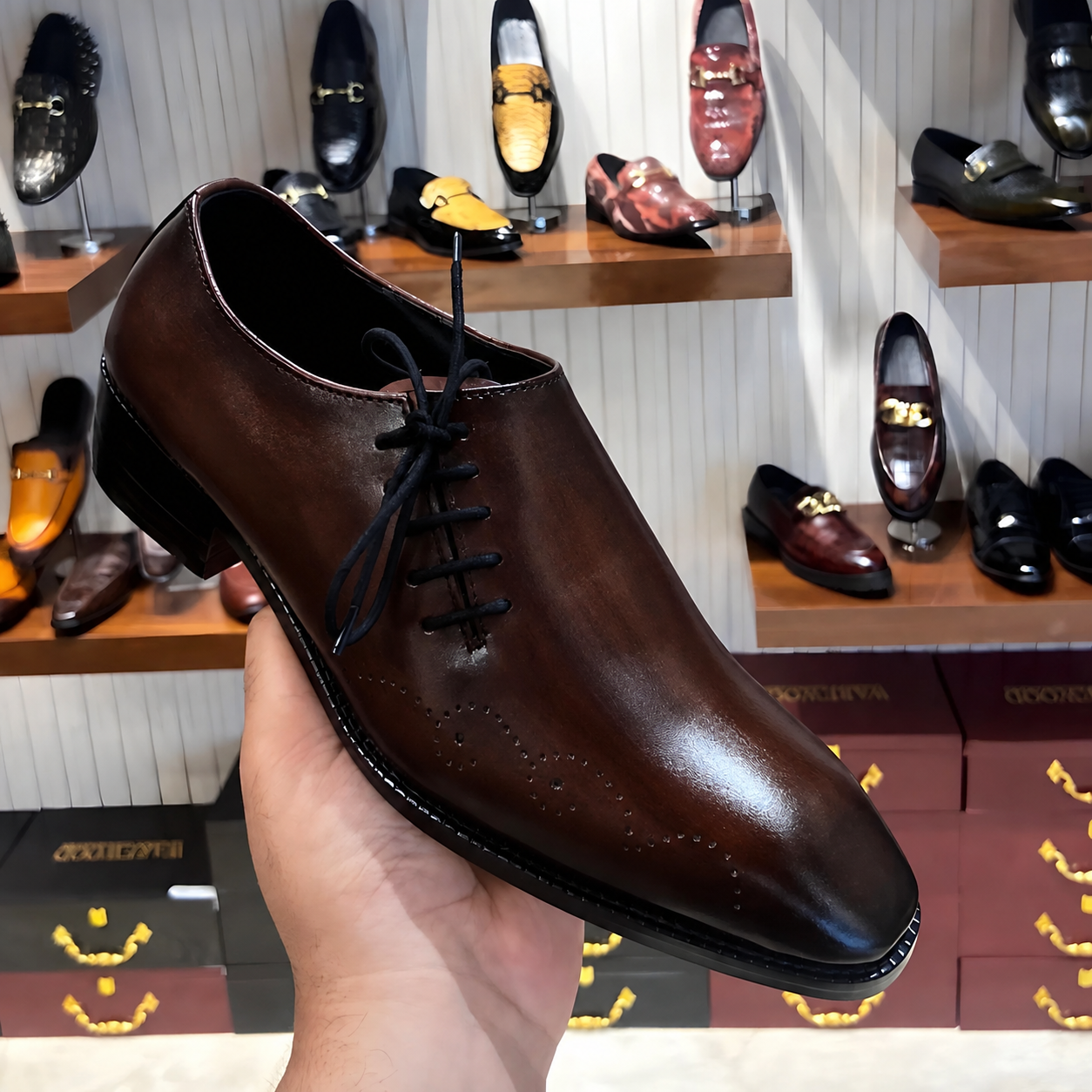 Hand-dyed Dark Brown Side Lace Oxfords