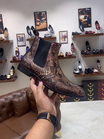Exotic Gold Snake Chelsea Boots