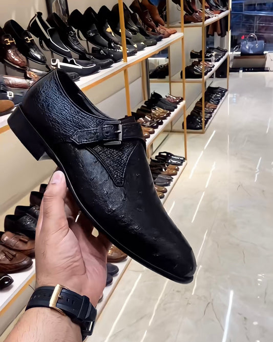 Black Ostrich Scaled Single Monks