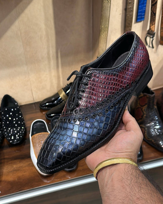Two-tone Crocodile Scaled Eyelit Oxfords