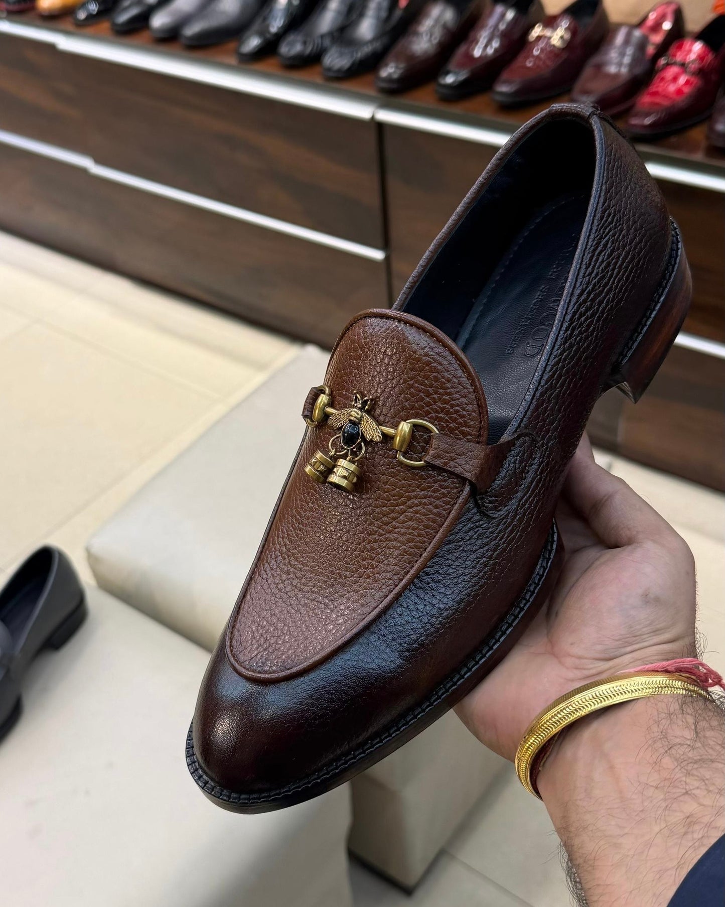 Brown Two-tone Full Grain Leather Horsebit Tassel Loafers