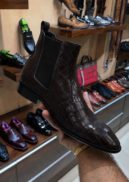 Brown Crocodile Chelsea Boots