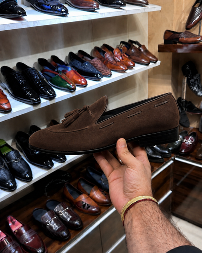 Brown Suede Tassel Loafers