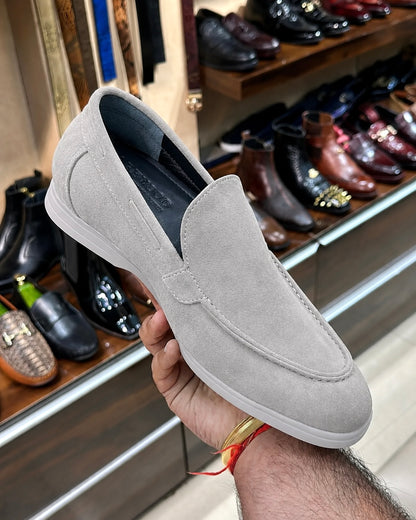 Light Grey Suede Yacht Loafers