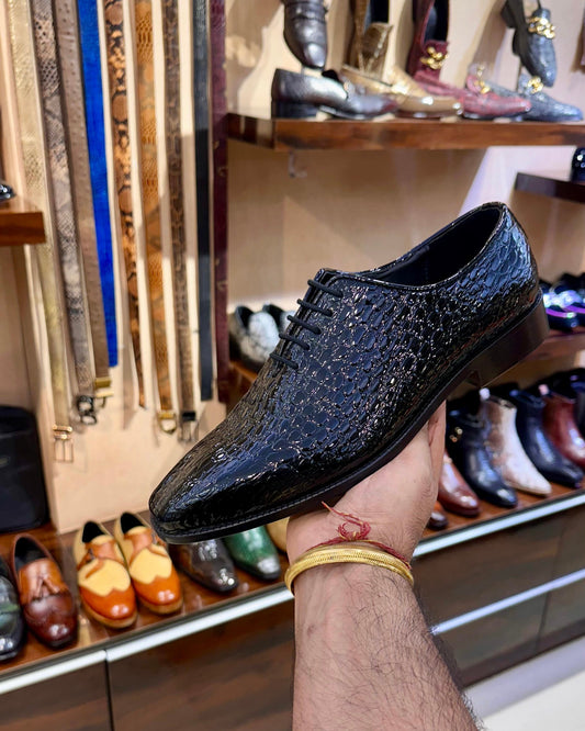 Luxe Edition Patent Baby Crocodile Lace-up Oxfords