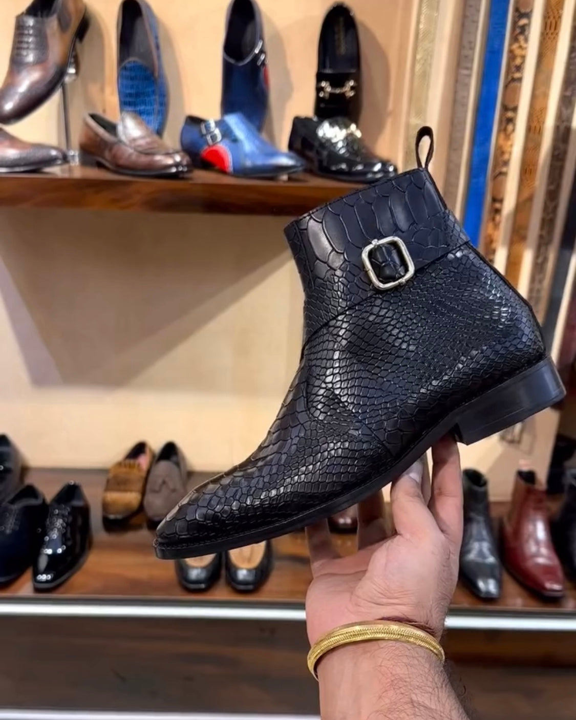 Black Cobra Scaled High-top Zipper Boots
