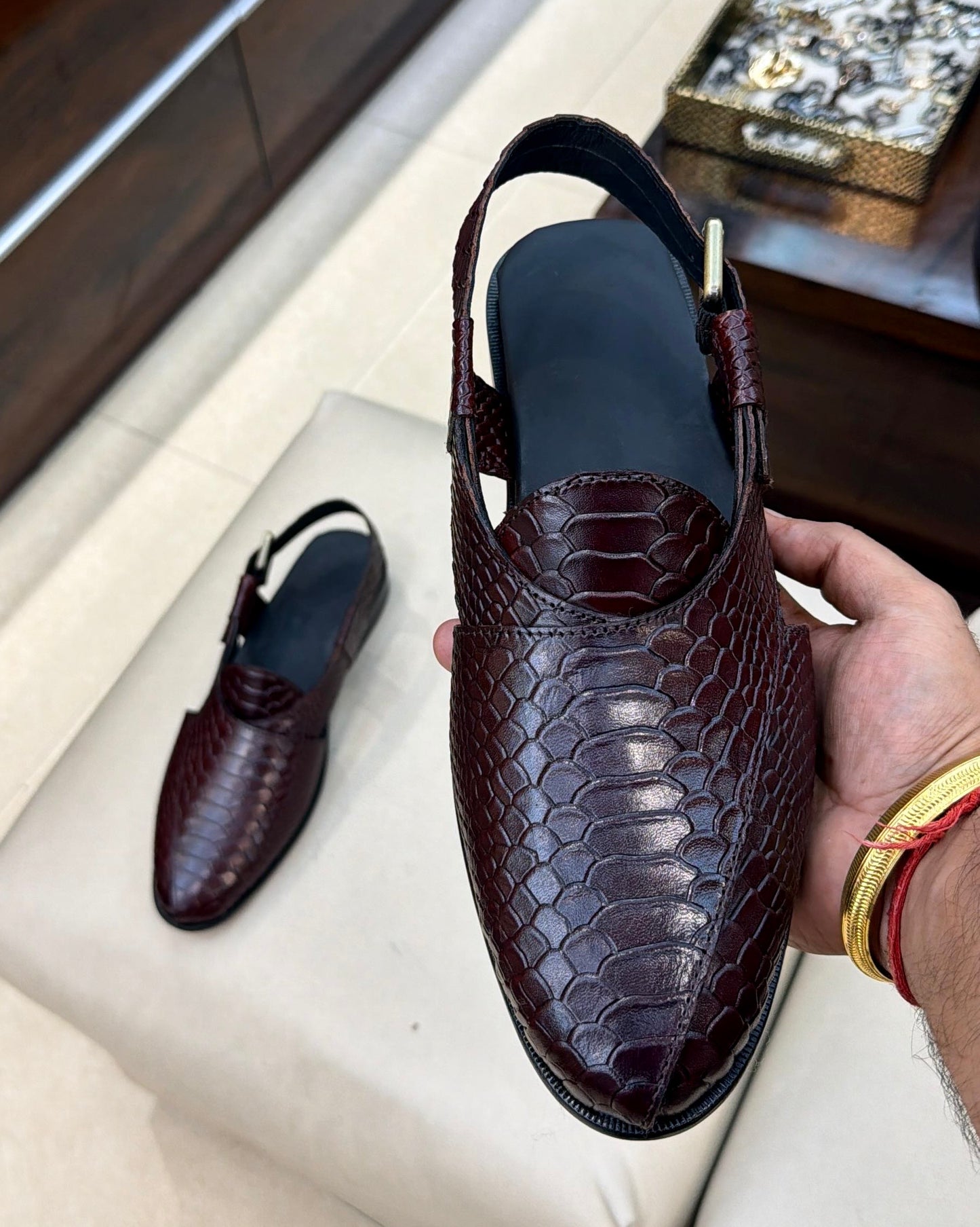 Deep Burgundy Cobra Scaled Peshawaris