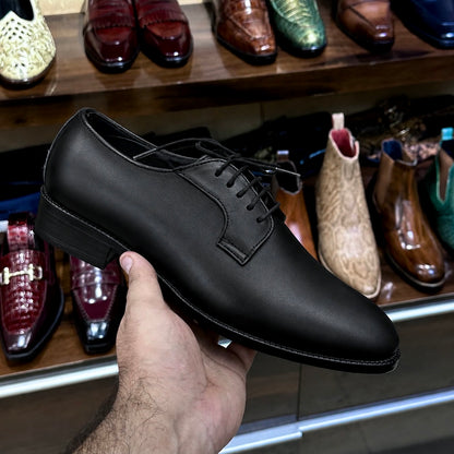 All Black Calfskin Leather Blucher Shoes