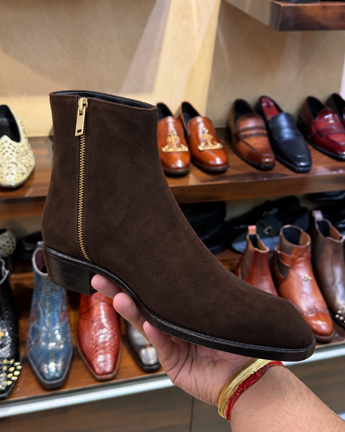 High-top Dark Brown Suede Boots With Cuban Heel