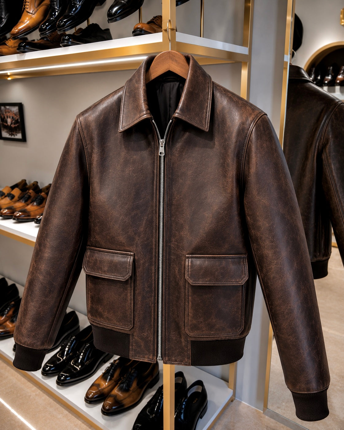 Vintage Brown Waxed Full Grain Leather Jacket
