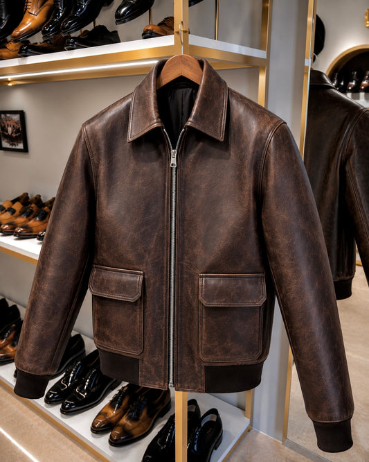 Vintage Brown Waxed Full Grain Leather Jacket