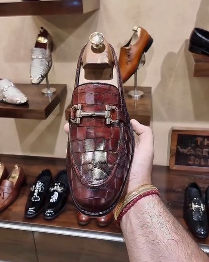 Burnished Wine-brown Crocodile Scaled Moccasins