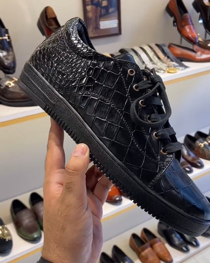 Charcoal Black Croc Scaled Sneakers