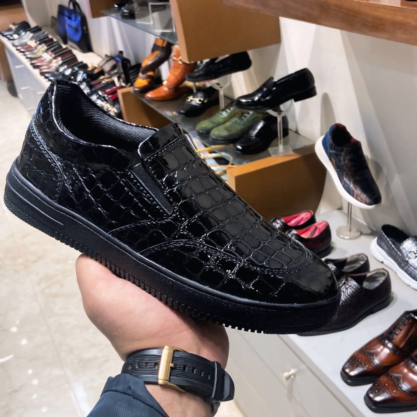Luxe Edition Patent Crocodile Scaled Sneakers