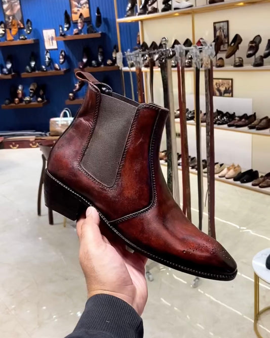 Burnished Brown Chelsea Boots with Cuban Heel