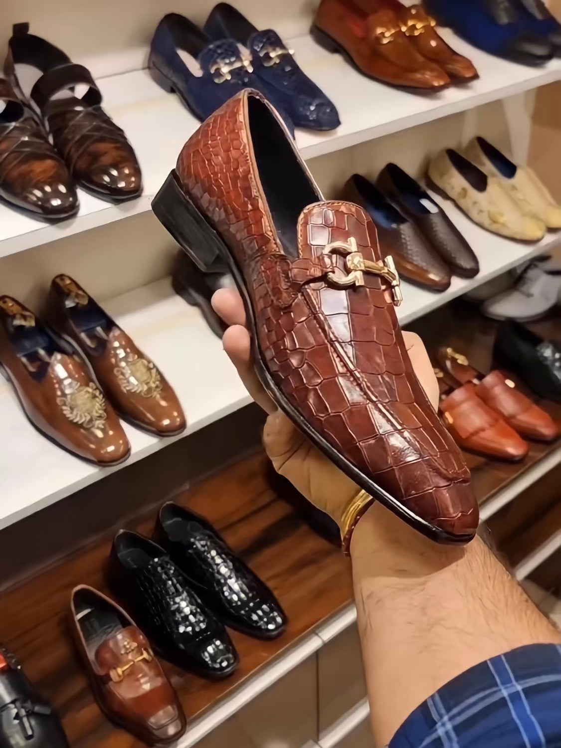 Dark Tan Crocodile Moccasins