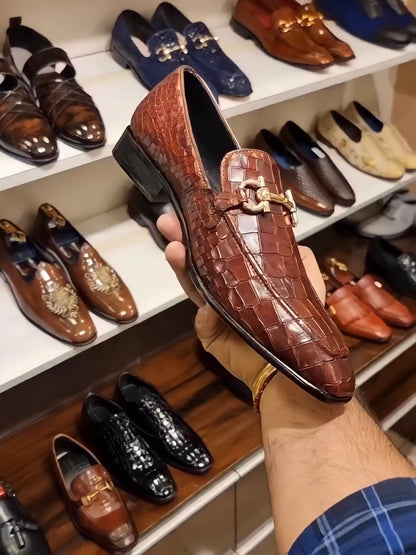 Dark Tan Crocodile Moccasins