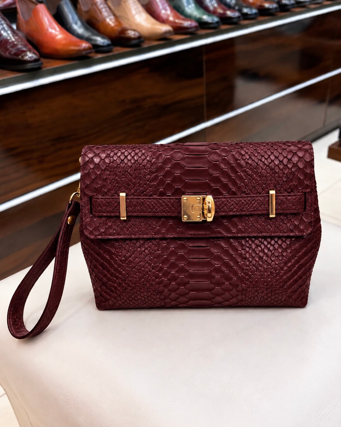 Burgundy Cobra Scaled Cross Body Bag