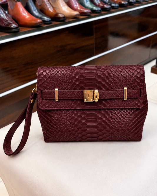 Burgundy Cobra Scaled Cross Body Bag