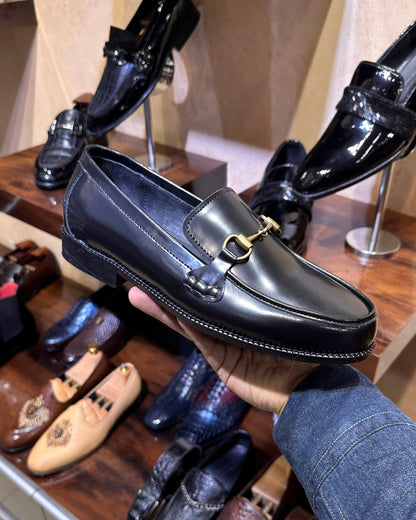 Classic Black Smooth Calf Leather Moccasins