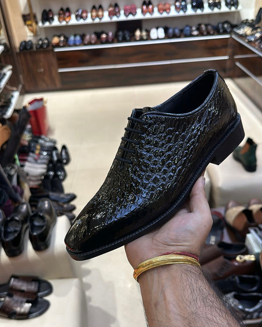 Luxe Edition Patent Baby Crocodile Lace-up Oxfords