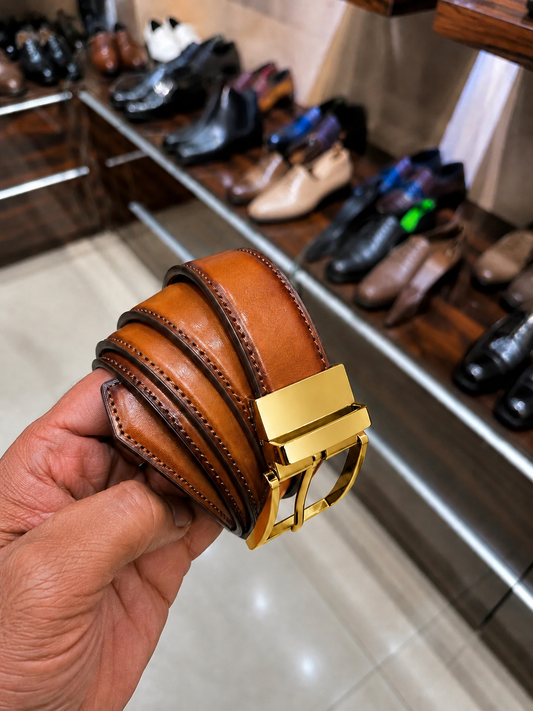 Hand-dyed Tan Belt With Gold Buckle