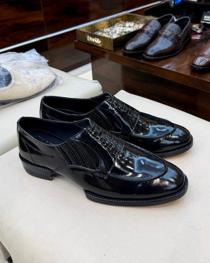 Black Smooth Calf U-tip Derby Moccasins