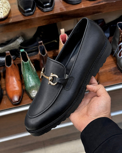 Black Chunky Horsebit Loafers