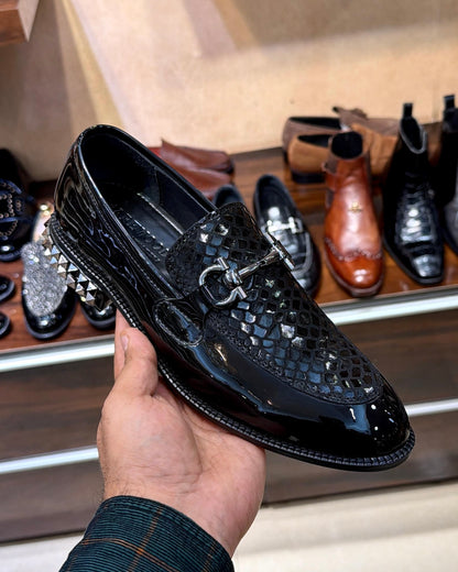 Signature Patent-snake Foil Studded Heel Red Bottom Moccasins