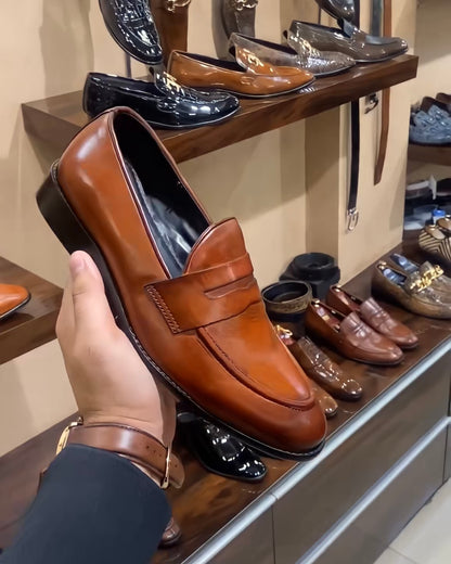 Pure Italian Tan Leather Penny Loafers