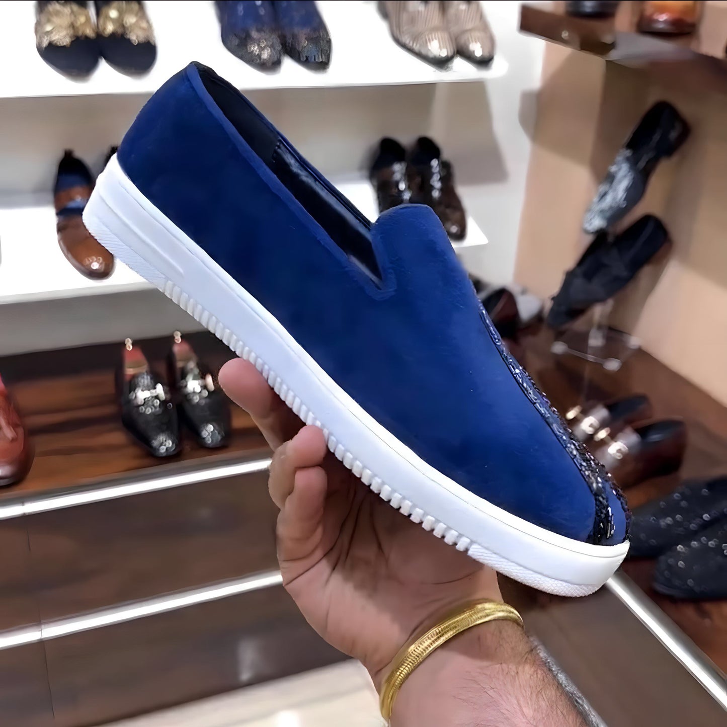 Blue Suede Embroidery Sneakers
