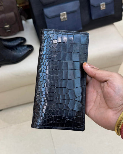 Black Crocodile Scaled Long Wallet