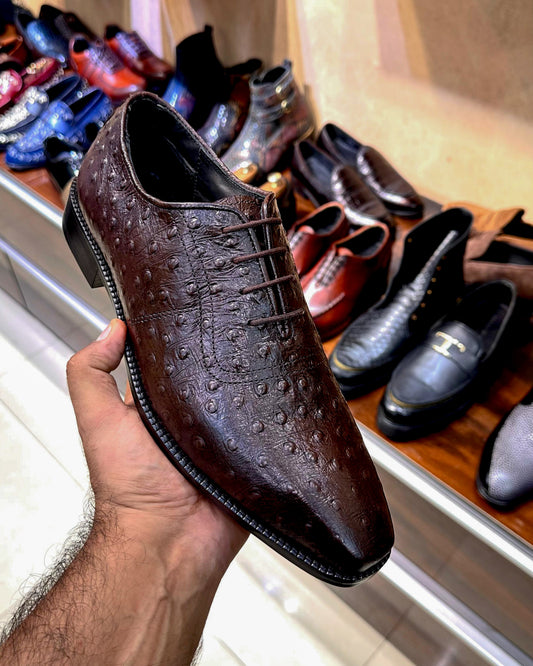 Exotic Dark Brown Ostrich Scaled Oxfords
