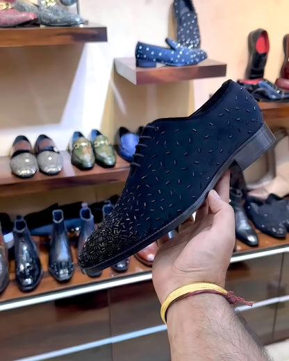 The Signature Tuxedo Oxfords in Navy Blue Suede