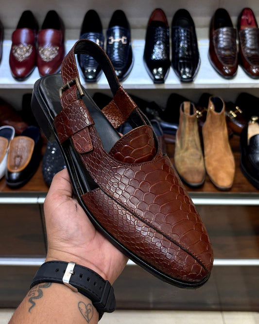 Tan Brown Cobra Scaled Peshawaris