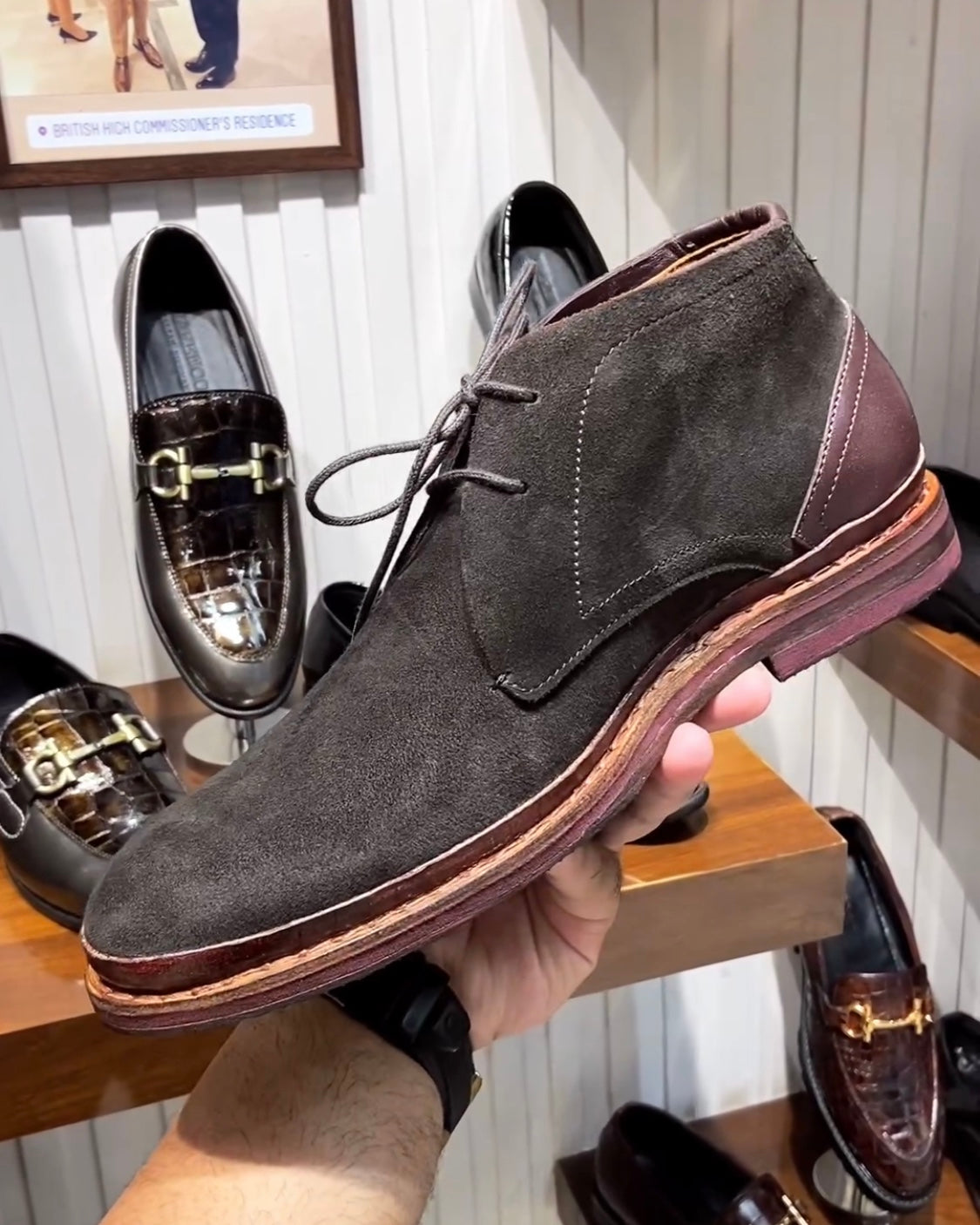Dark Grey Suede Goodyear Welted Chukka Boots