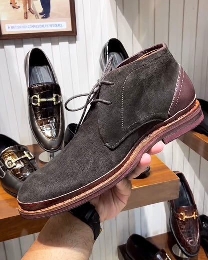 Dark Grey Suede Goodyear Welted Chukka Boots